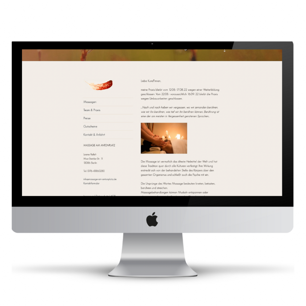 Webshop Integration in bestehende Website für Massage am Antonplatz