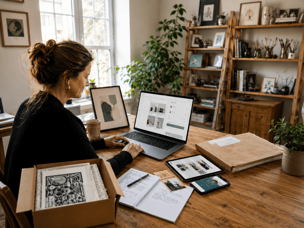 Wenn Kunst online verkauft werden soll, braucht sie mehr als einen Warenkorb. (KI-generiert)