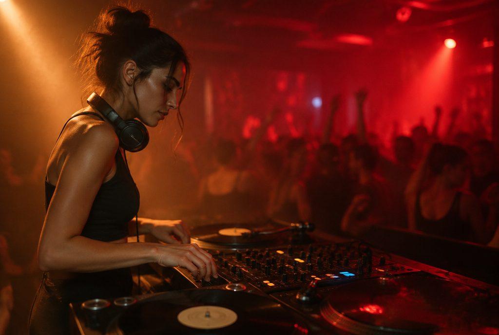 DJ legt im Club am Mischpult auf (KI-generiert)