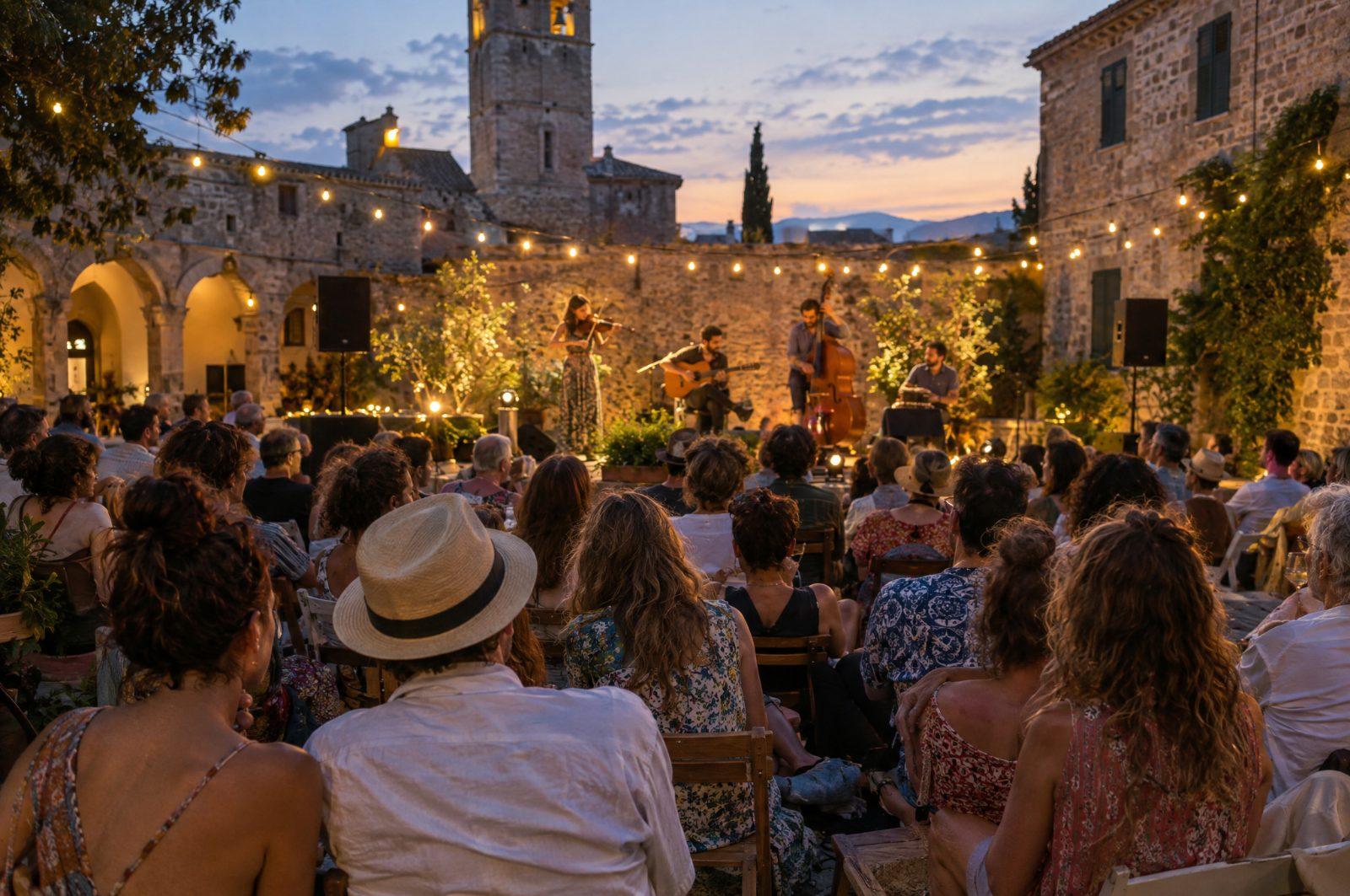 Audience at an open-air culture festival at dusk (AI-generated)