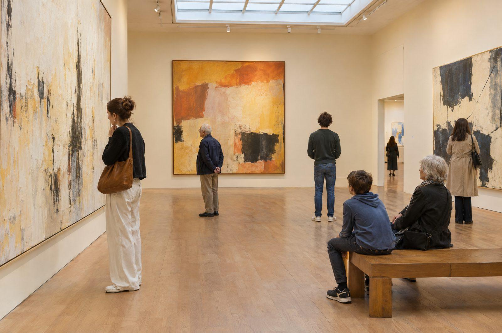 Visitors in a contemporary art exhibition (AI-generated)